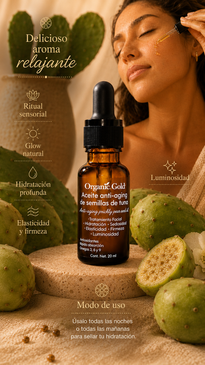 Aceite Facial Anti-aging de Semillas de Tuna Premium · Antioxidante y Nutritivo · 20 ml